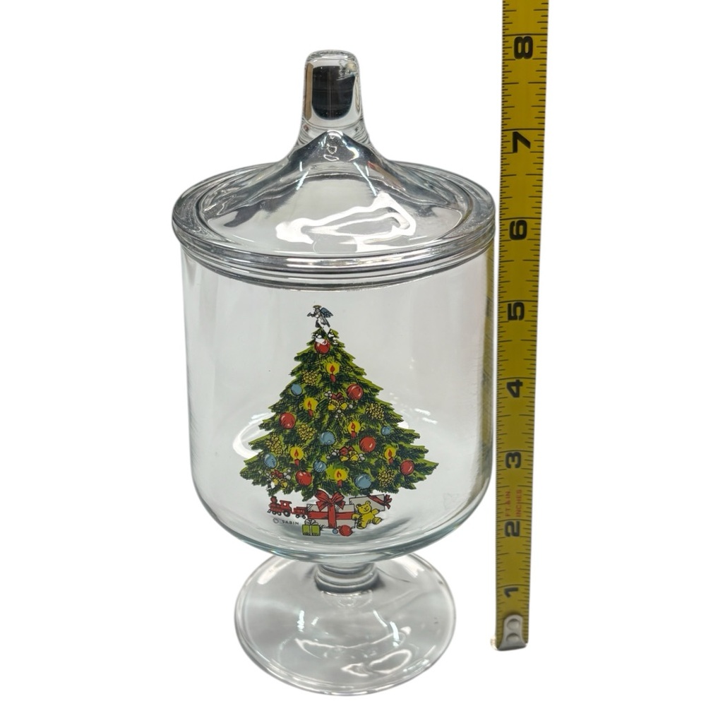 1985 CARLTON Christmas Tree Clear Glass Footed Candy Apothecary Jar - Picture 5 of 11